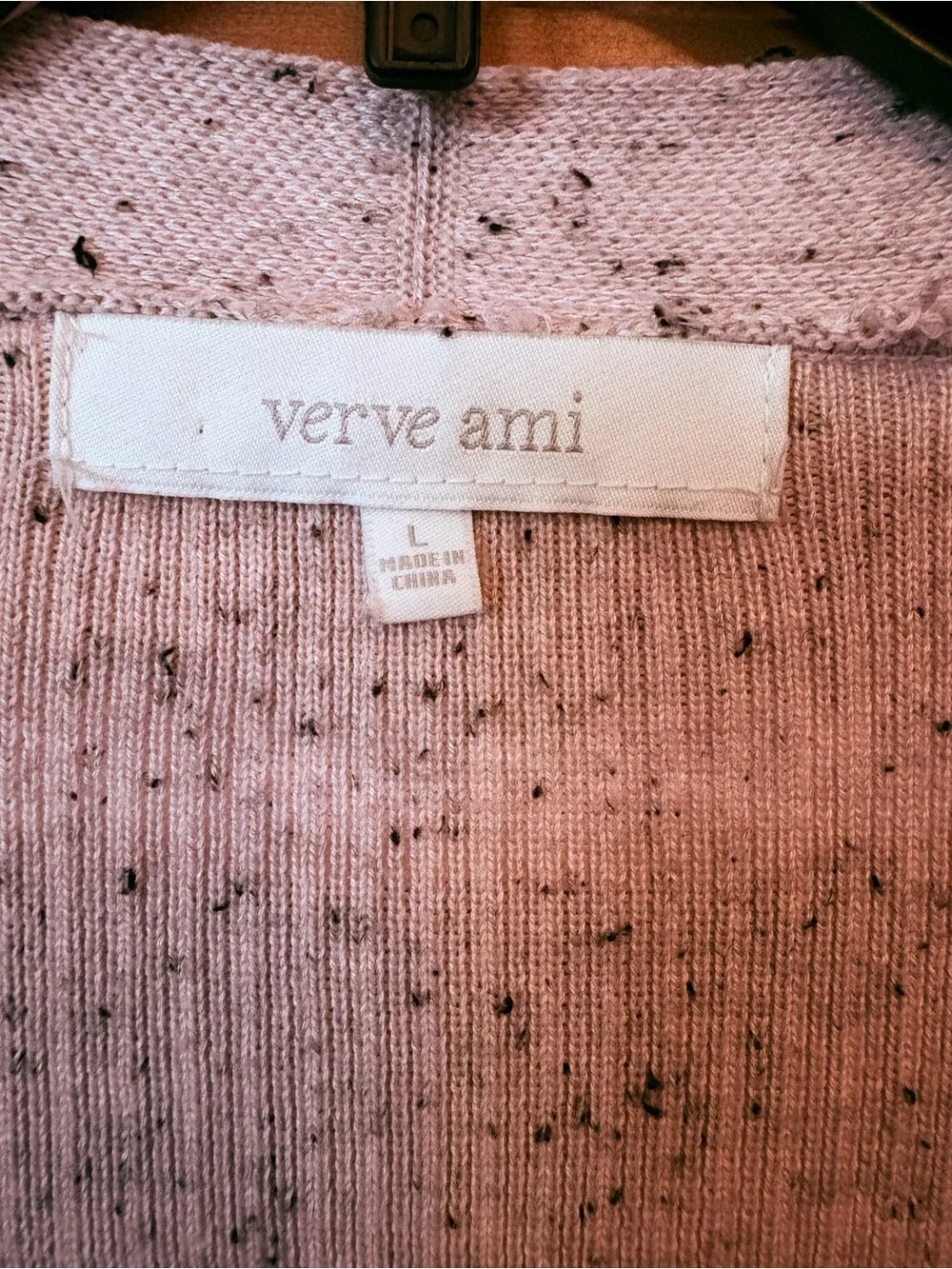 Verve Ami Open-Front Ribbed Cardigan - Light Pink with Fleck. Size Large